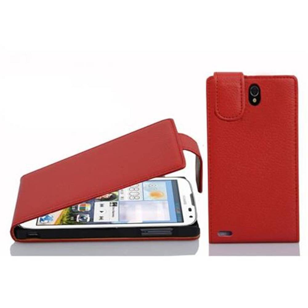 Cadorabo Schutzhülle für Huawei ASCEND G610 Hülle in Rot Flip Etui Handyhülle Case Cover Kunstleder