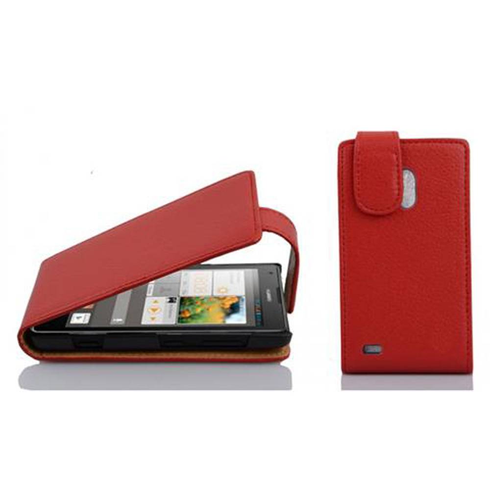 Cadorabo Schutzhülle für Huawei ASCEND G700 Hülle in Rot Flip Etui Handyhülle Case Cover Kunstleder