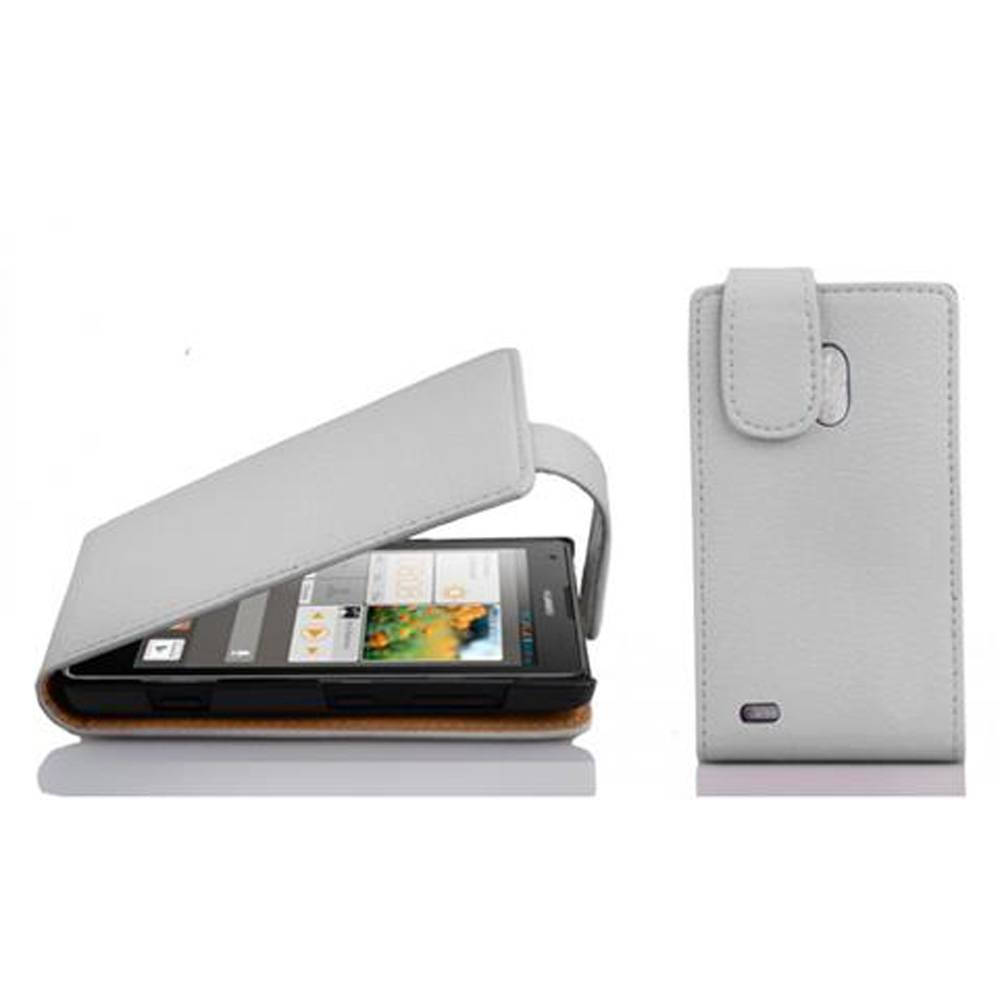 Cadorabo Schutzhülle für Huawei ASCEND G700 Hülle in Weiß Flip Etui Handyhülle Case Cover Kunstleder