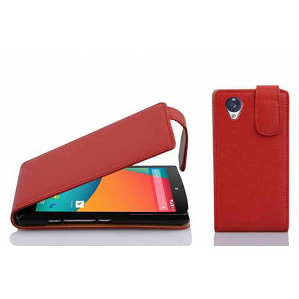 Cadorabo Schutzhülle für LG Google NEXUS 5 Hülle in Rot Flip Etui Handyhülle Case Cover Kunstleder