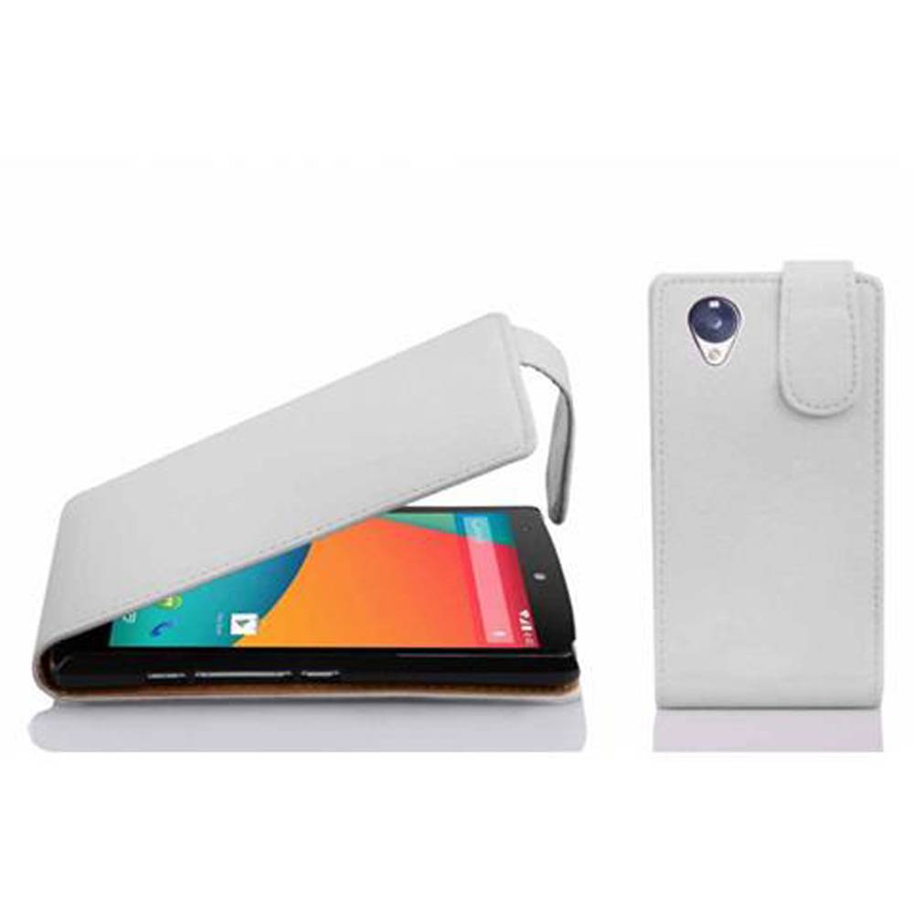Cadorabo Schutzhülle für LG Google NEXUS 5 Hülle in Weiß Flip Etui Handyhülle Case Cover Kunstleder