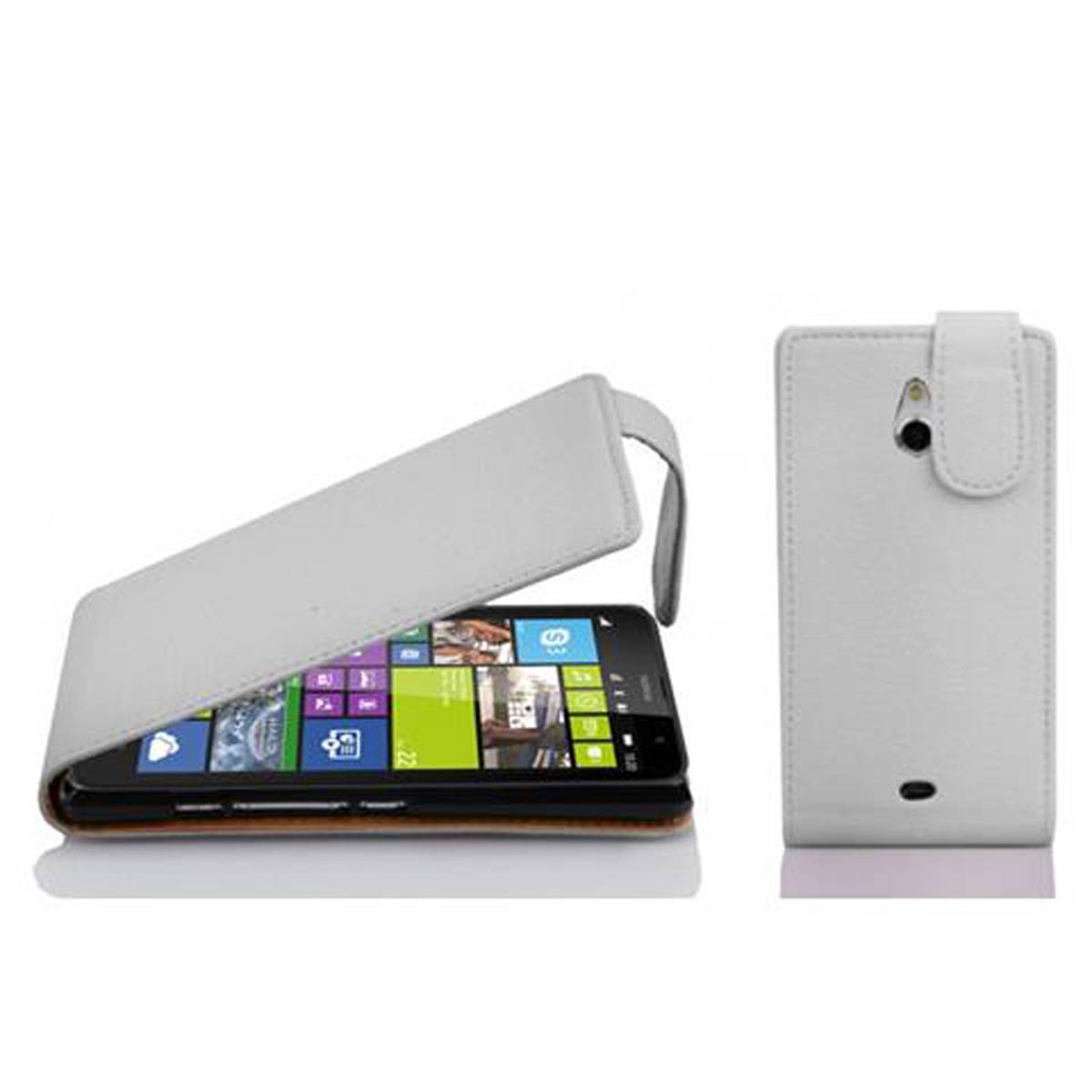 Cadorabo Schutzhülle für Nokia Lumia 1320 Hülle in Weiß Flip Etui Handyhülle Case Cover Kunstleder