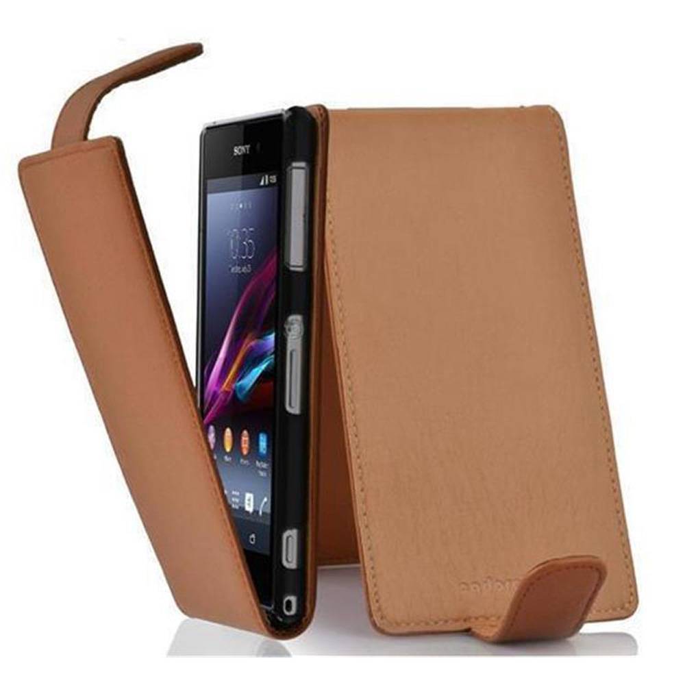 Cadorabo Schutzhülle für Sony Xperia Z1 COMPACT Hülle in Braun Flip Etui Handyhülle Case Cover Kunstleder