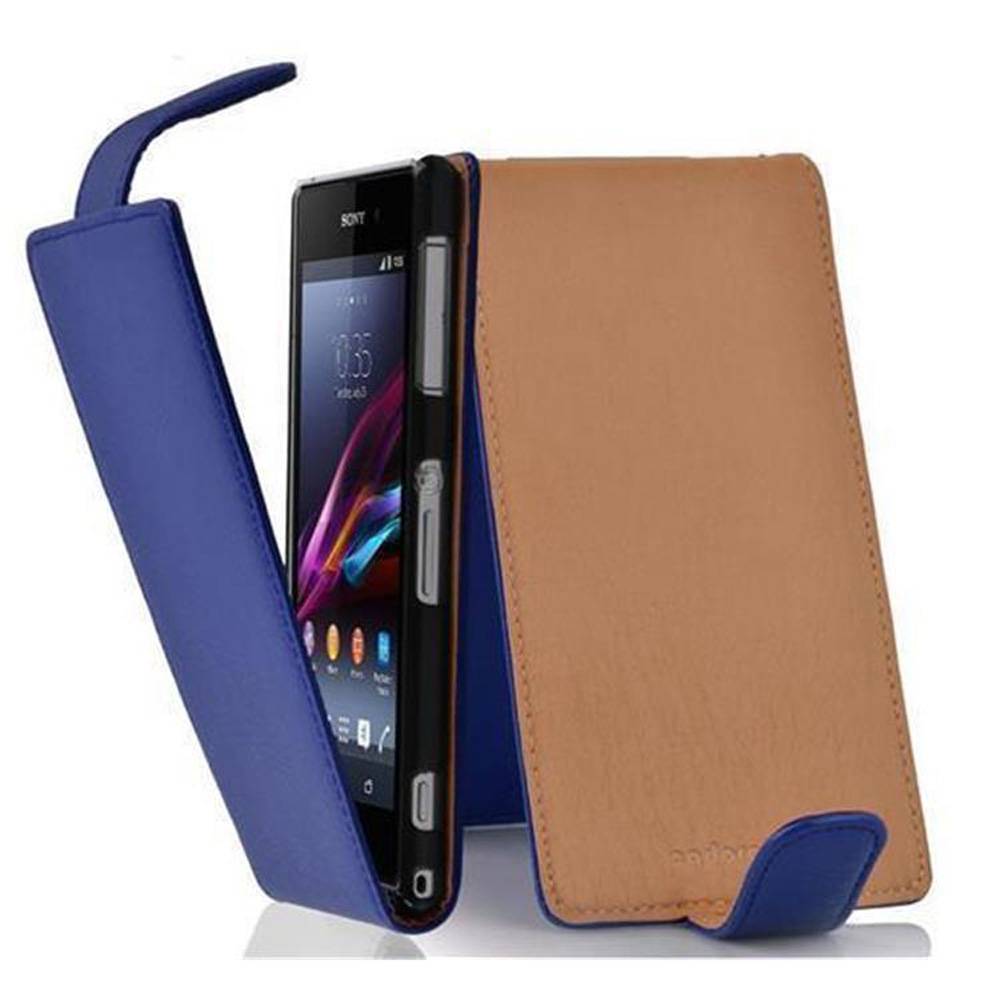 Cadorabo Schutzhülle für Sony Xperia Z1 COMPACT Hülle in Blau Flip Etui Handyhülle Case Cover Kunstleder