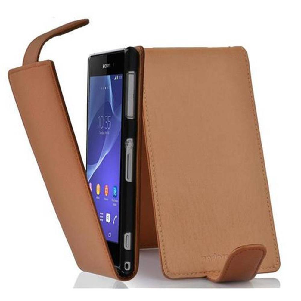 Cadorabo Schutzhülle für Sony Xperia Z2 Hülle in Braun Flip Etui Handyhülle Case Cover Kunstleder