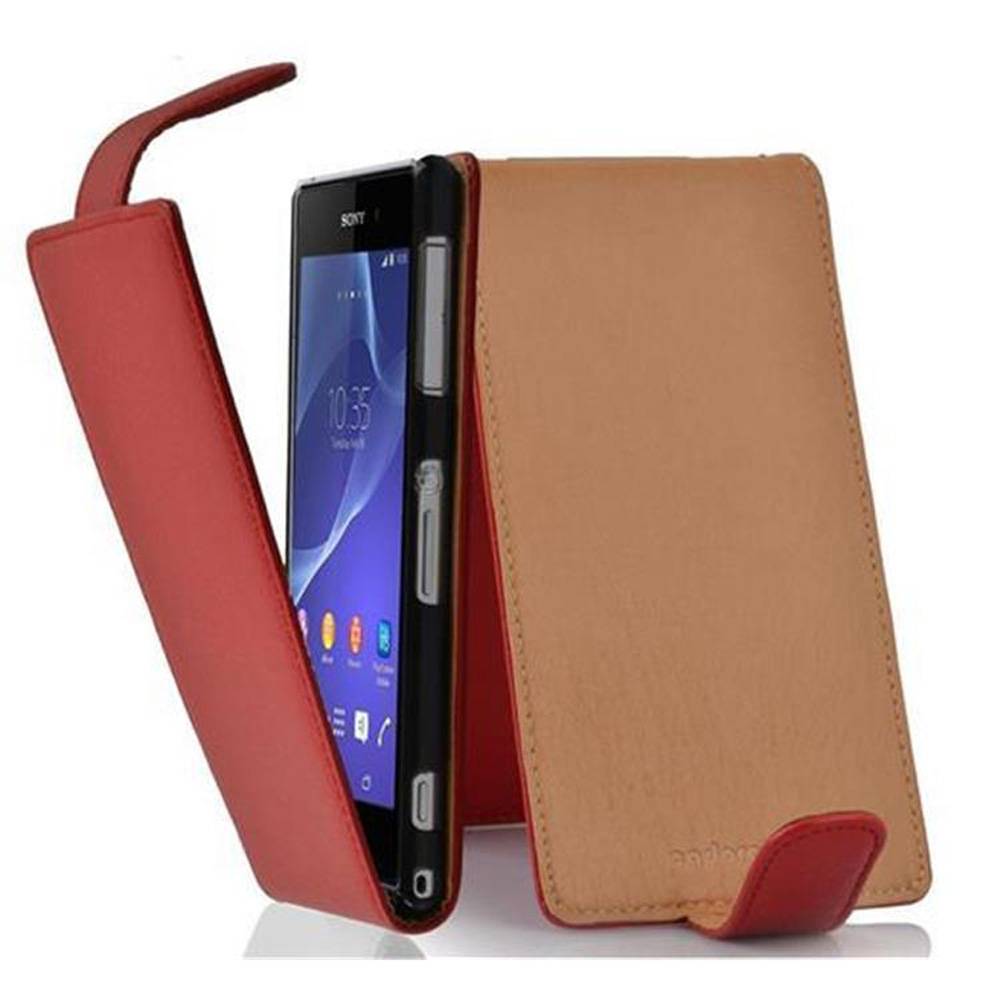 Cadorabo Schutzhülle für Sony Xperia Z2 Hülle in Rot Flip Etui Handyhülle Case Cover Kunstleder