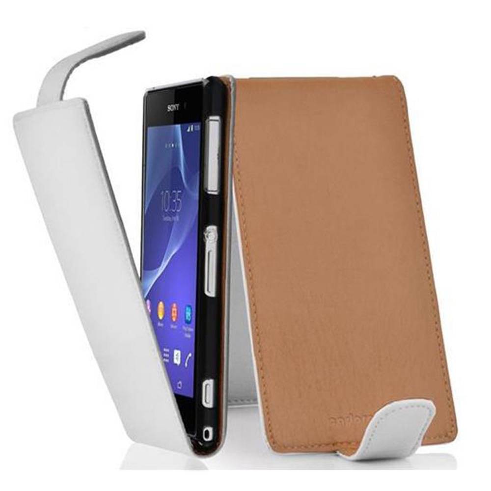 Cadorabo Schutzhülle für Sony Xperia Z2 Hülle in Weiß Flip Etui Handyhülle Case Cover Kunstleder