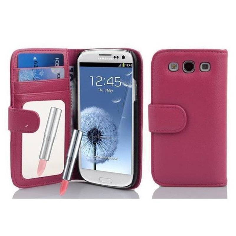 Cadorabo Hülle für Samsung Galaxy S3 / S3 NEO - Hülle in DEEP PINK – Handyhülle mit Spiegel und Kartenfach