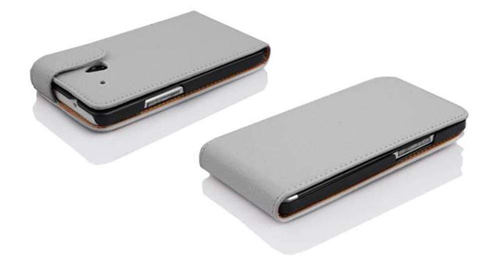 Cadorabo Schutzhülle für HTC ONE M8 MINI Hülle in Weiß Flip Etui Handyhülle Case Cover Kunstleder