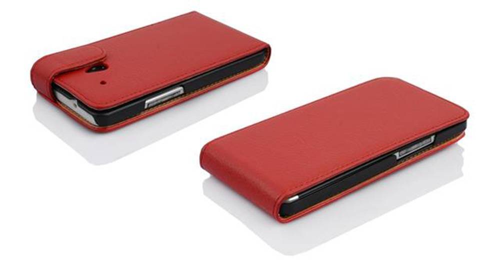 Cadorabo Schutzhülle für HTC ONE M8 MINI Hülle in Rot Flip Etui Handyhülle Case Cover Kunstleder