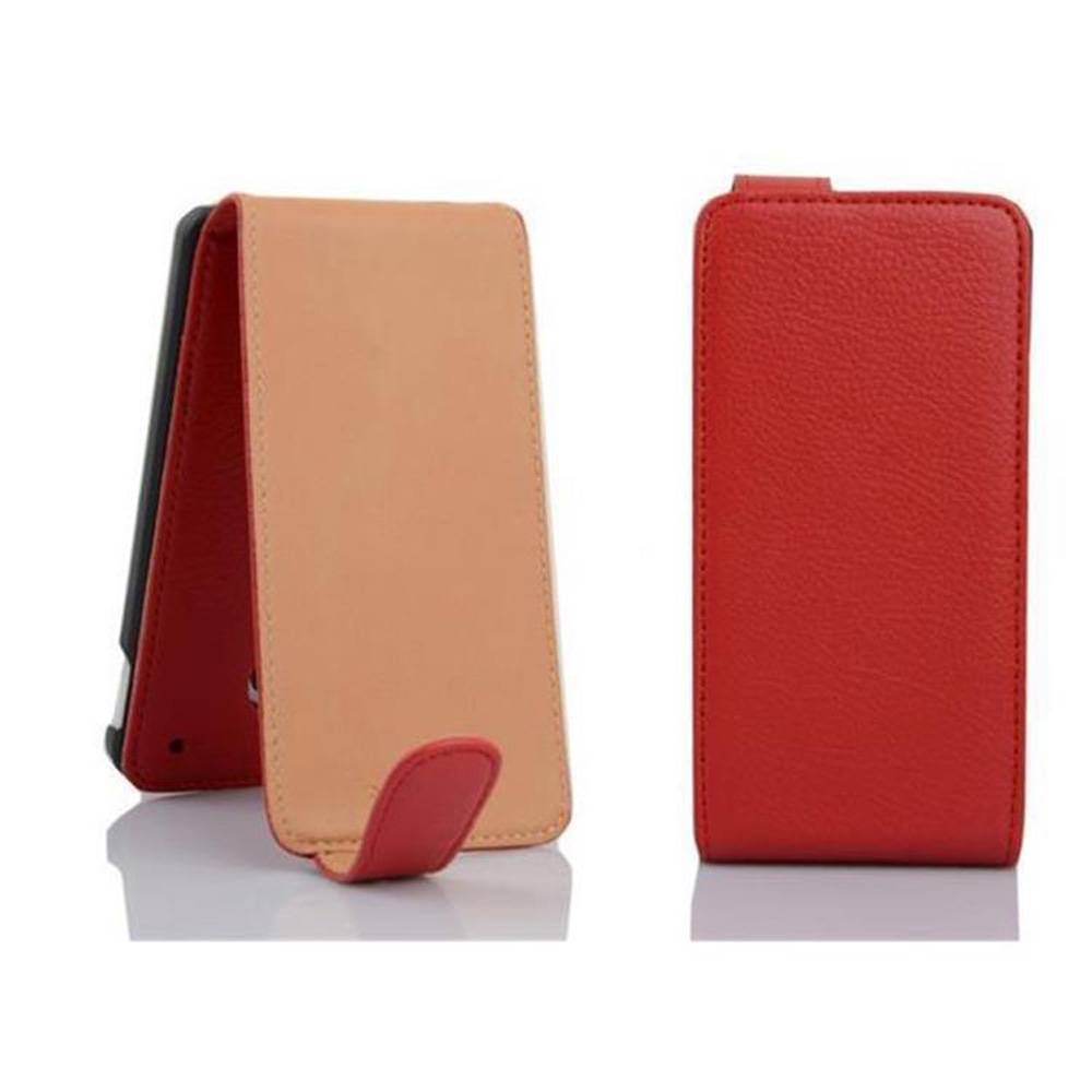 Cadorabo Schutzhülle für HTC ONE M8 MINI Hülle in Rot Flip Etui Handyhülle Case Cover Kunstleder