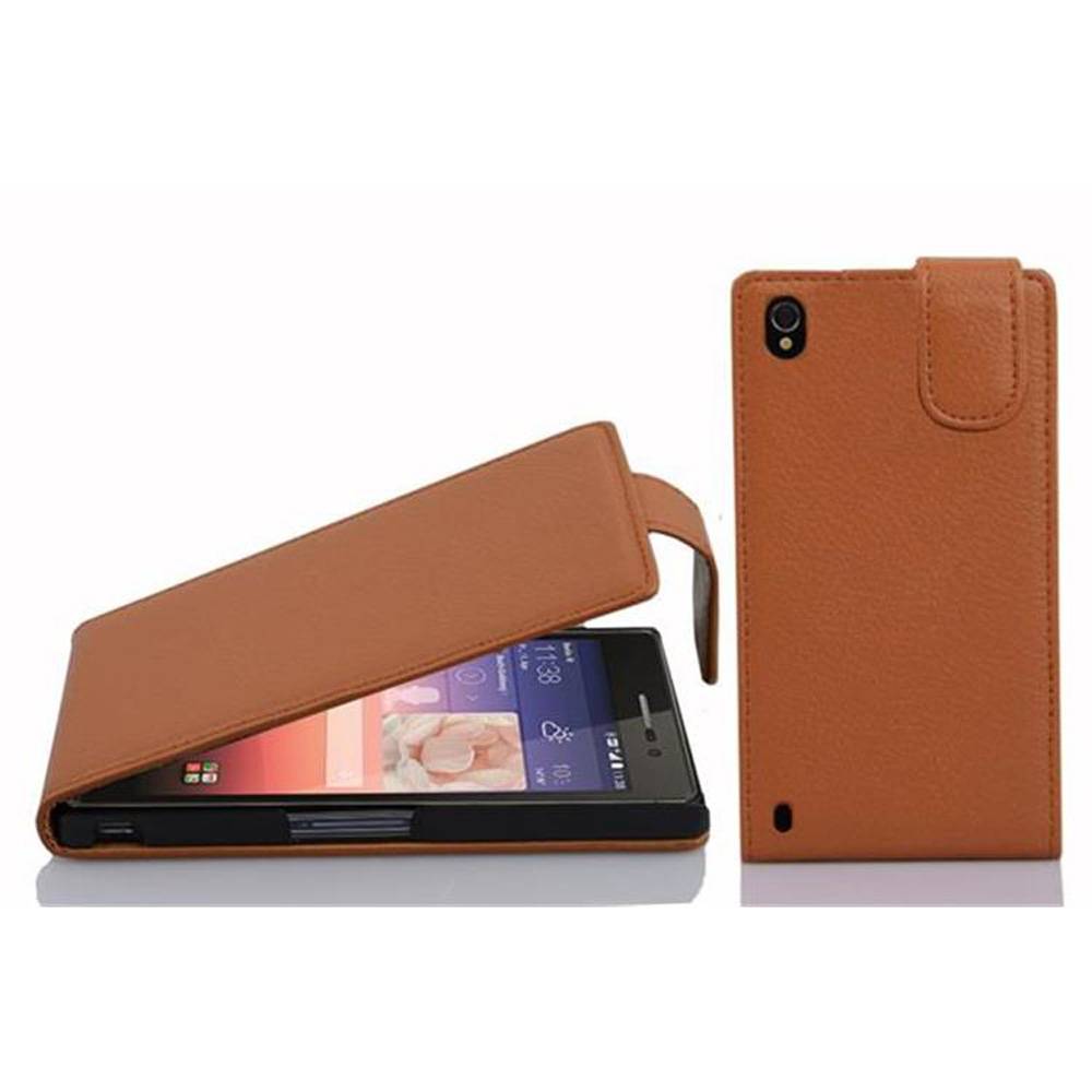 Cadorabo Schutzhülle für Huawei ASCEND P7 Hülle in Braun Flip Etui Handyhülle Case Cover Kunstleder