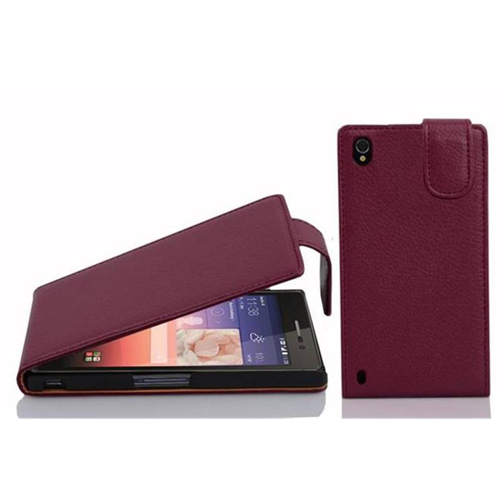 Cadorabo Schutzhülle für Huawei ASCEND P7 Hülle in Lila Flip Etui Handyhülle Case Cover Kunstleder