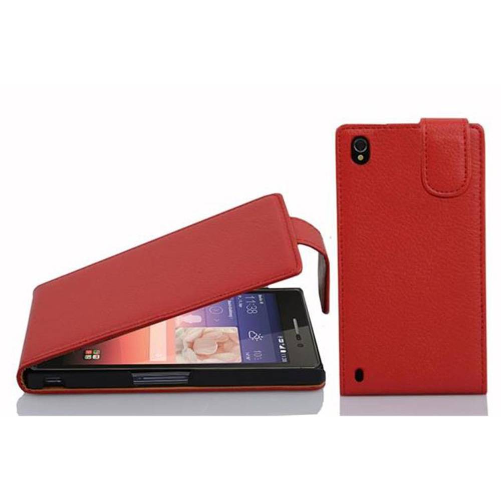 Cadorabo Schutzhülle für Huawei ASCEND P7 Hülle in Rot Flip Etui Handyhülle Case Cover Kunstleder