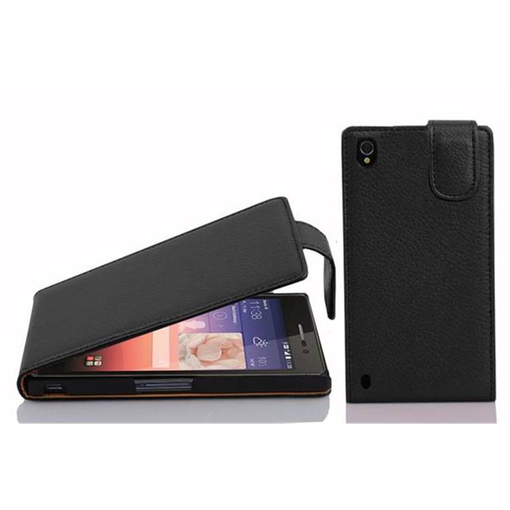 Cadorabo Schutzhülle für Huawei ASCEND P7 Hülle in Schwarz Flip Etui Handyhülle Case Cover Kunstleder