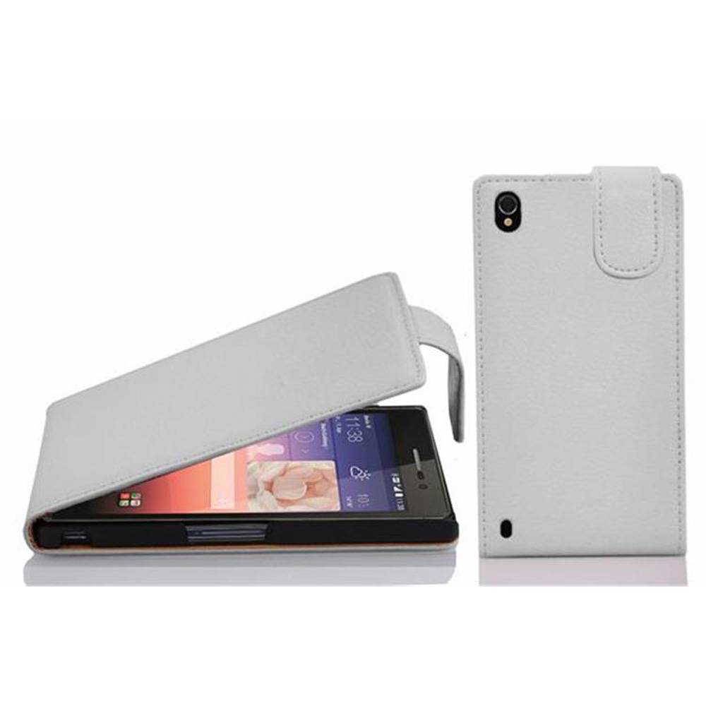 Cadorabo Schutzhülle für Huawei ASCEND P7 Hülle in Weiß Flip Etui Handyhülle Case Cover Kunstleder
