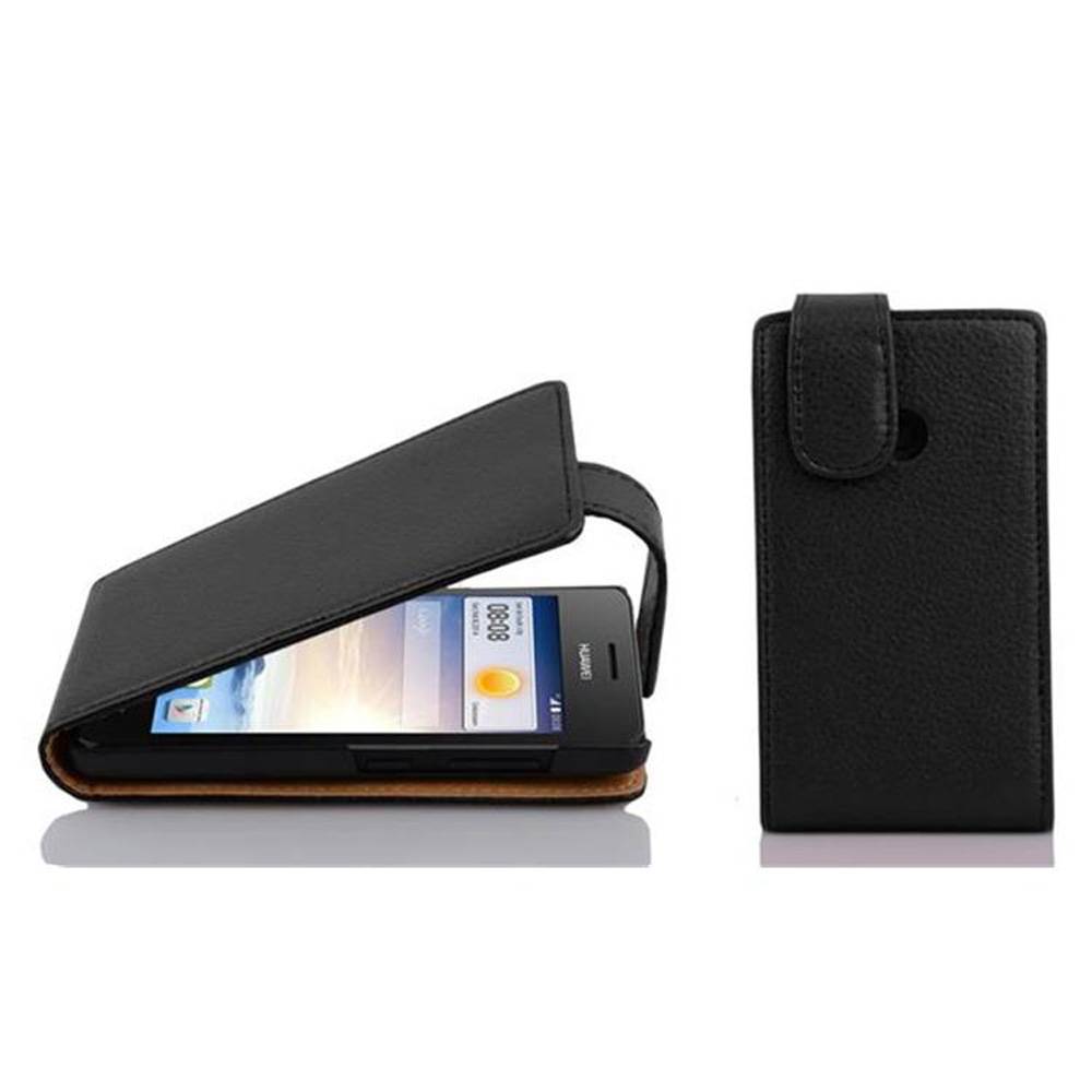 Cadorabo Schutzhülle für Huawei ASCEND G330 Hülle in Schwarz Flip Etui Handyhülle Case Cover Kunstleder