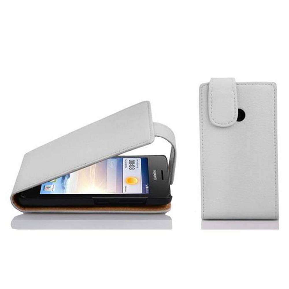 Cadorabo Schutzhülle für Huawei ASCEND G330 Hülle in Weiß Flip Etui Handyhülle Case Cover Kunstleder