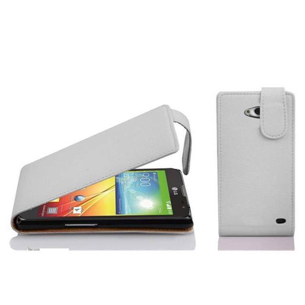 Cadorabo Schutzhülle für LG L70 (1. SIM) Hülle in Weiß Flip Etui Handyhülle Case Cover Kunstleder