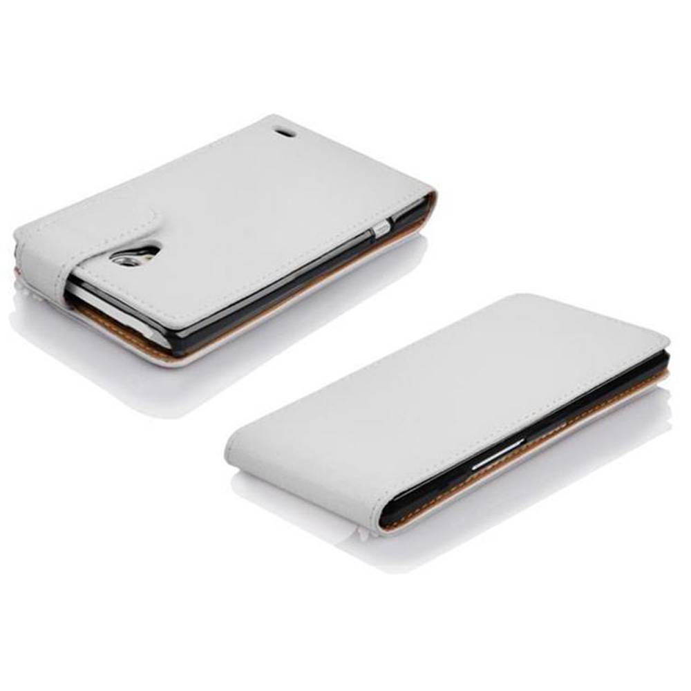 Cadorabo Schutzhülle für LG L70 (1. SIM) Hülle in Weiß Flip Etui Handyhülle Case Cover Kunstleder