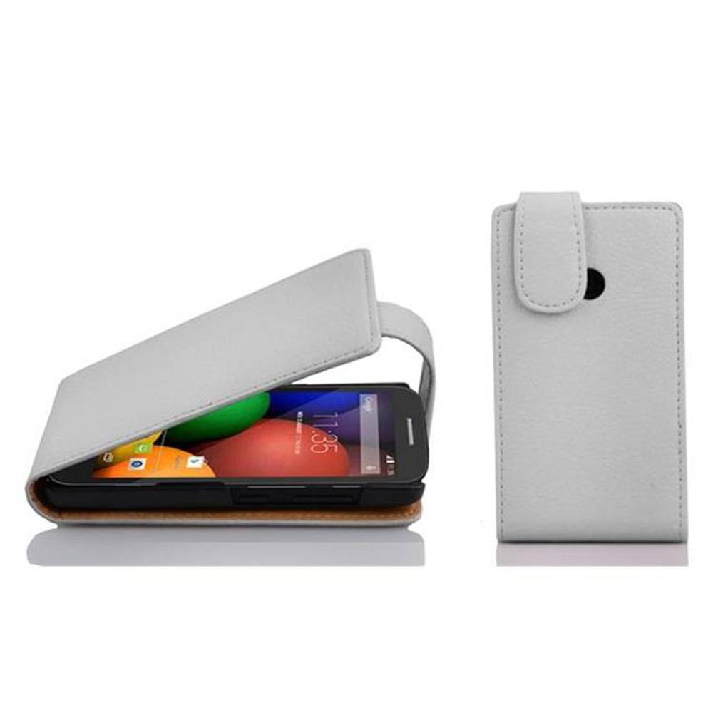 Cadorabo Schutzhülle für Motorola MOTO E Hülle in Weiß Flip Etui Handyhülle Case Cover Kunstleder