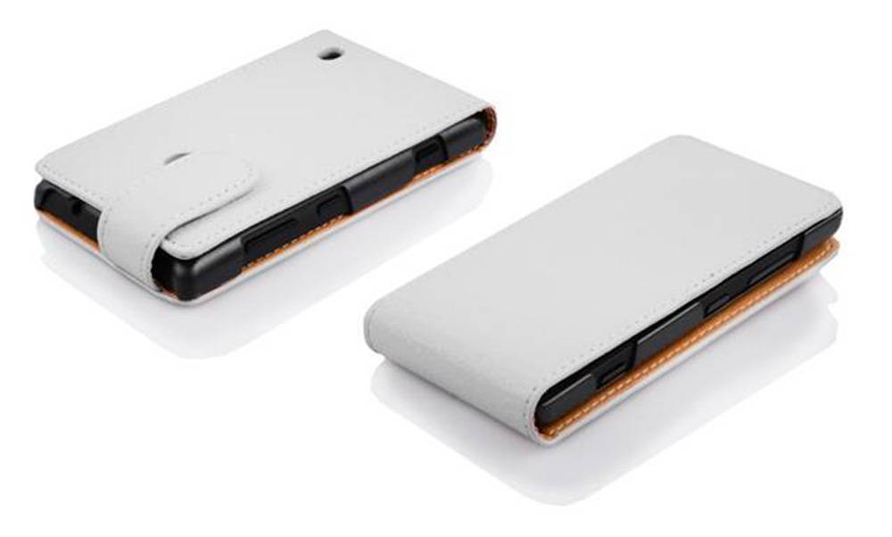 Cadorabo Schutzhülle für Nokia Lumia 630 / 635 Hülle in Weiß Flip Etui Handyhülle Case Cover Kunstleder