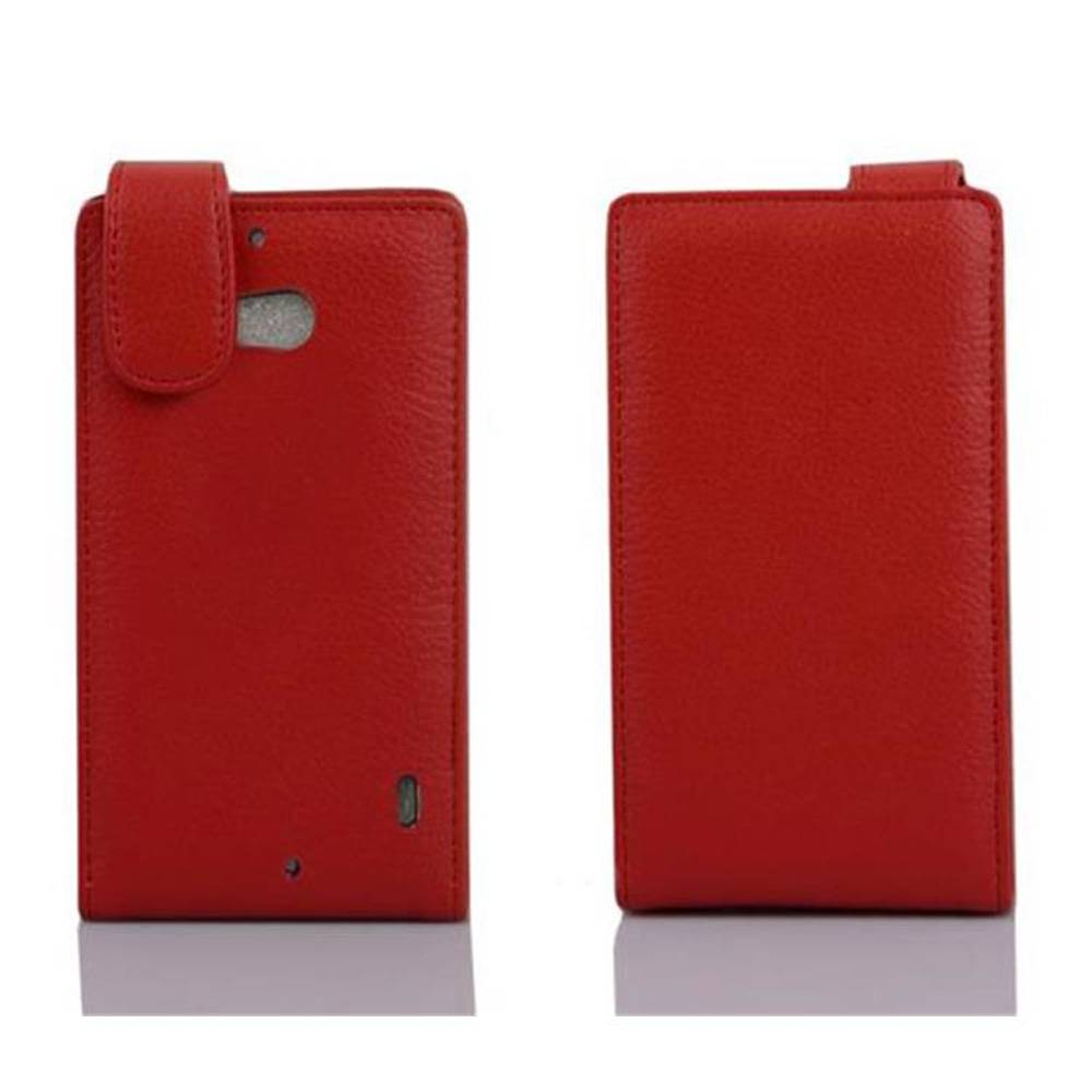 Cadorabo Schutzhülle für Nokia Lumia 929 / 930 Hülle in Rot Flip Etui Handyhülle Case Cover Kunstleder