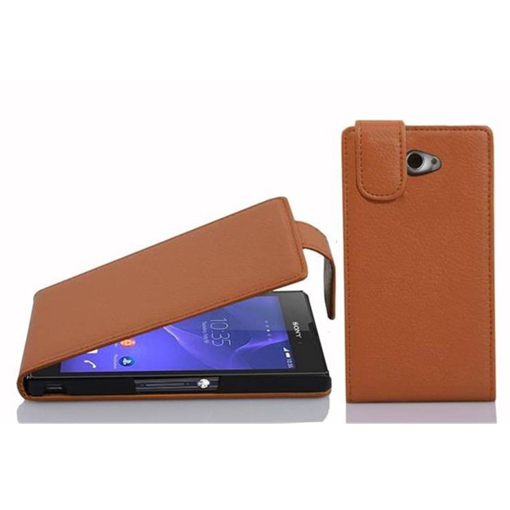 Cadorabo Schutzhülle für Sony Xperia M2 / M2 AQUA Hülle in Braun Flip Etui Handyhülle Case Cover Kunstleder