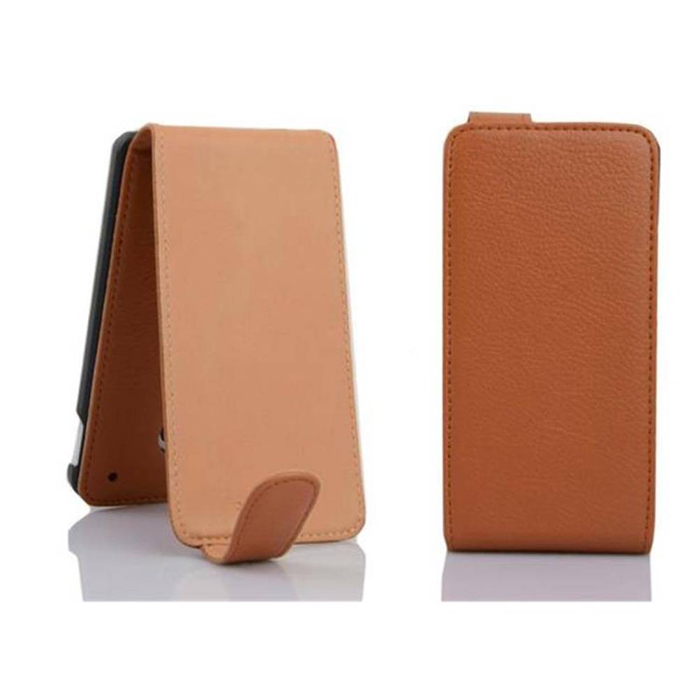 Cadorabo Schutzhülle für Sony Xperia M2 / M2 AQUA Hülle in Braun Flip Etui Handyhülle Case Cover Kunstleder