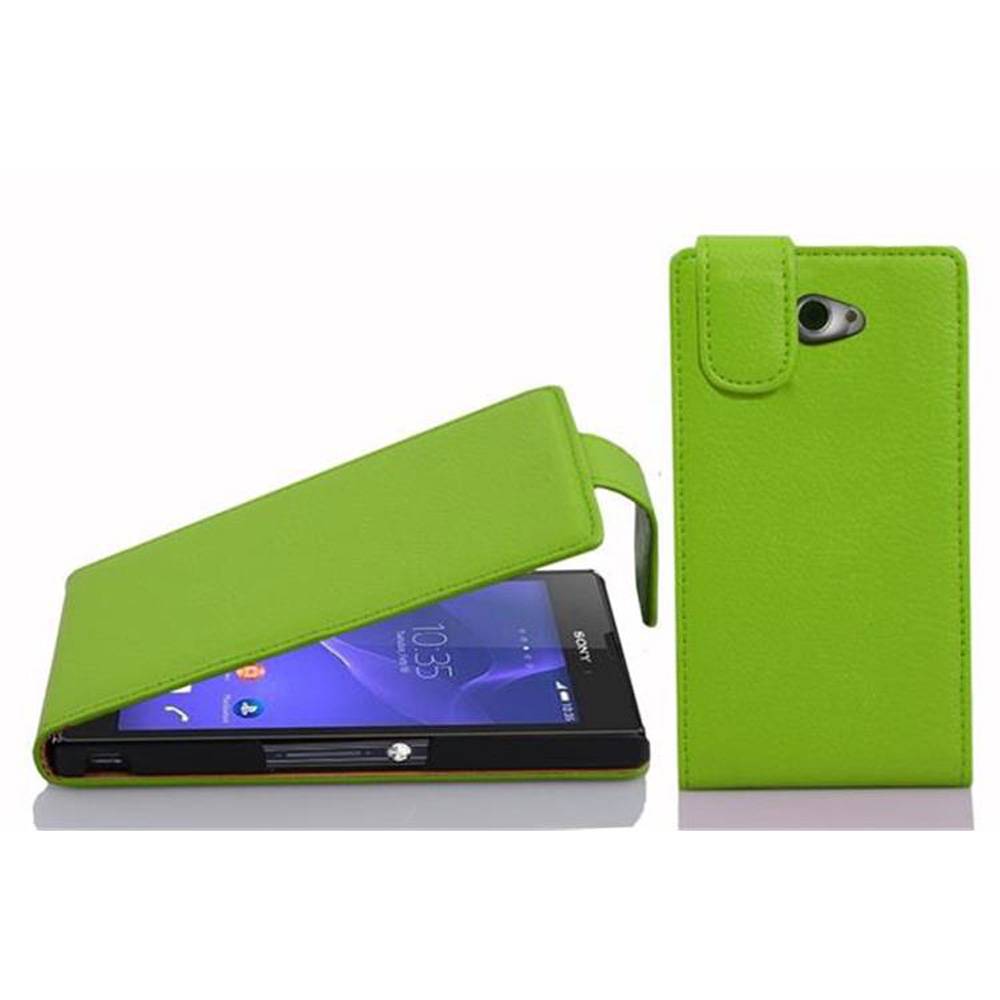 Cadorabo Schutzhülle für Sony Xperia M2 / M2 AQUA Hülle in Grün Flip Etui Handyhülle Case Cover Kunstleder