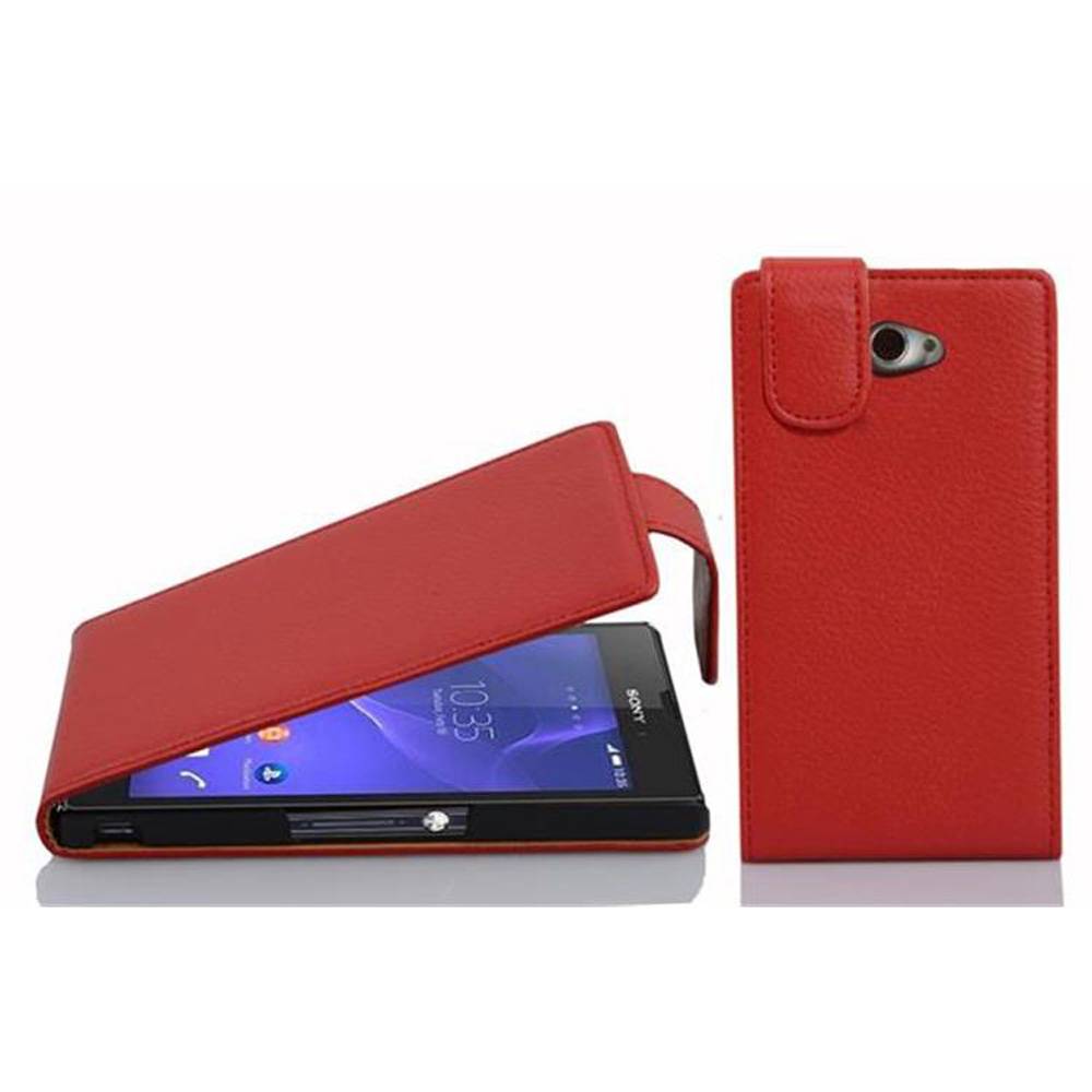 Cadorabo Schutzhülle für Sony Xperia M2 / M2 AQUA Hülle in Rot Flip Etui Handyhülle Case Cover Kunstleder