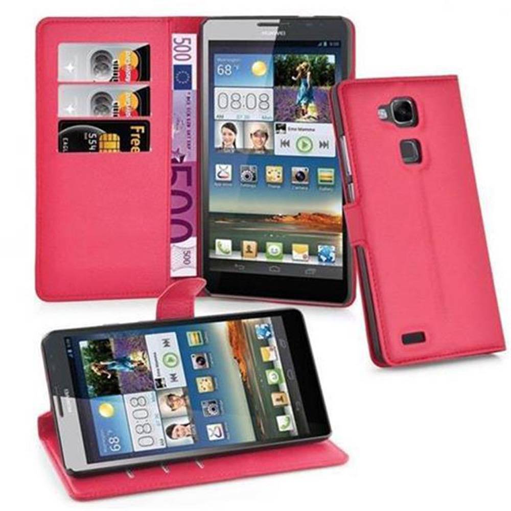Cadorabo Hülle für Huawei D3 MATE 7 Schutz Hülle in Rot Handyhülle Etui Case Cover Magnetverschluss