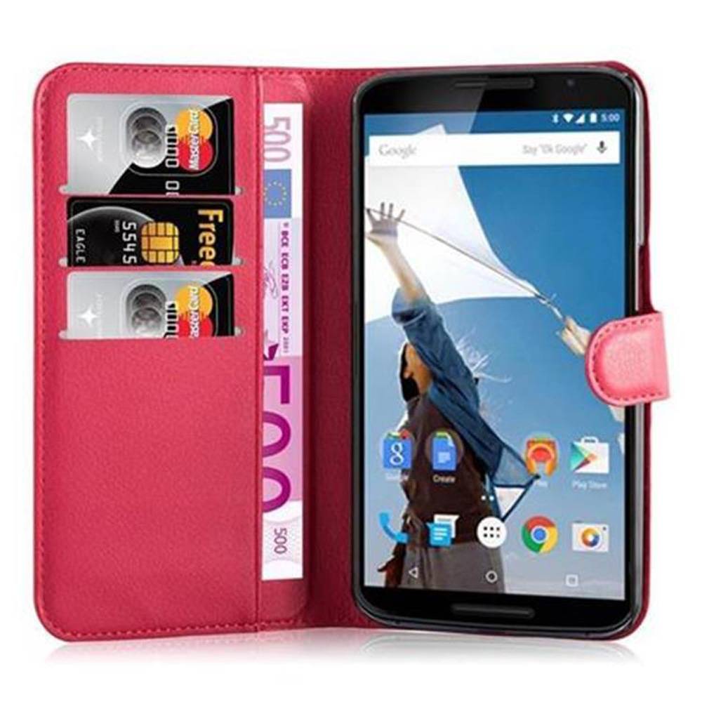 Cadorabo Hülle für Motorola Google NEXUS 6 Schutz Hülle in Rot Handyhülle Etui Case Cover Magnetverschluss
