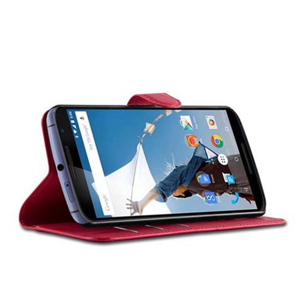 Cadorabo Hülle für Motorola Google NEXUS 6 Schutz Hülle in Rot Handyhülle Etui Case Cover Magnetverschluss