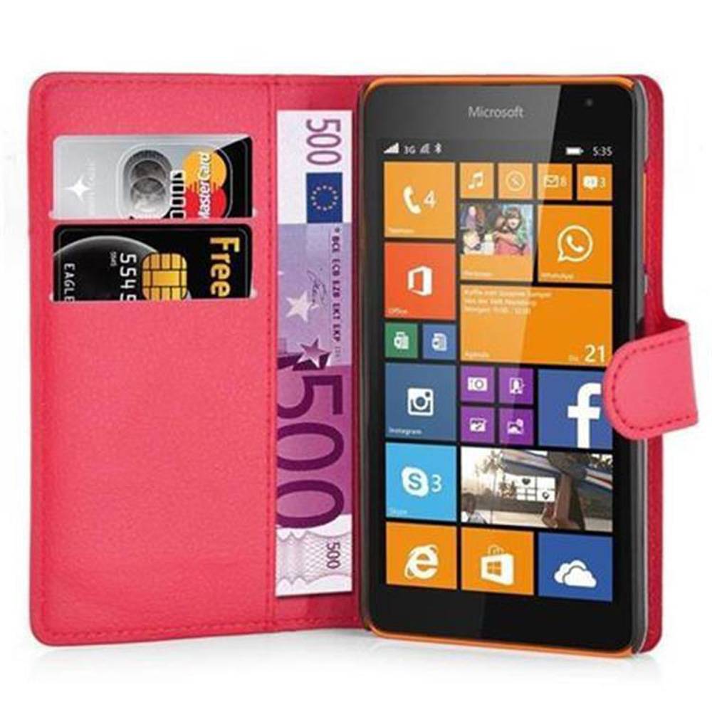 Cadorabo Hülle für Nokia Lumia 535 Schutz Hülle in Rot Handyhülle Etui Case Cover Magnetverschluss