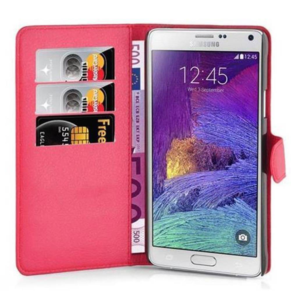 Cadorabo Hülle für Samsung Galaxy NOTE 4 Schutz Hülle in Rot Handyhülle Etui Case Cover Magnetverschluss