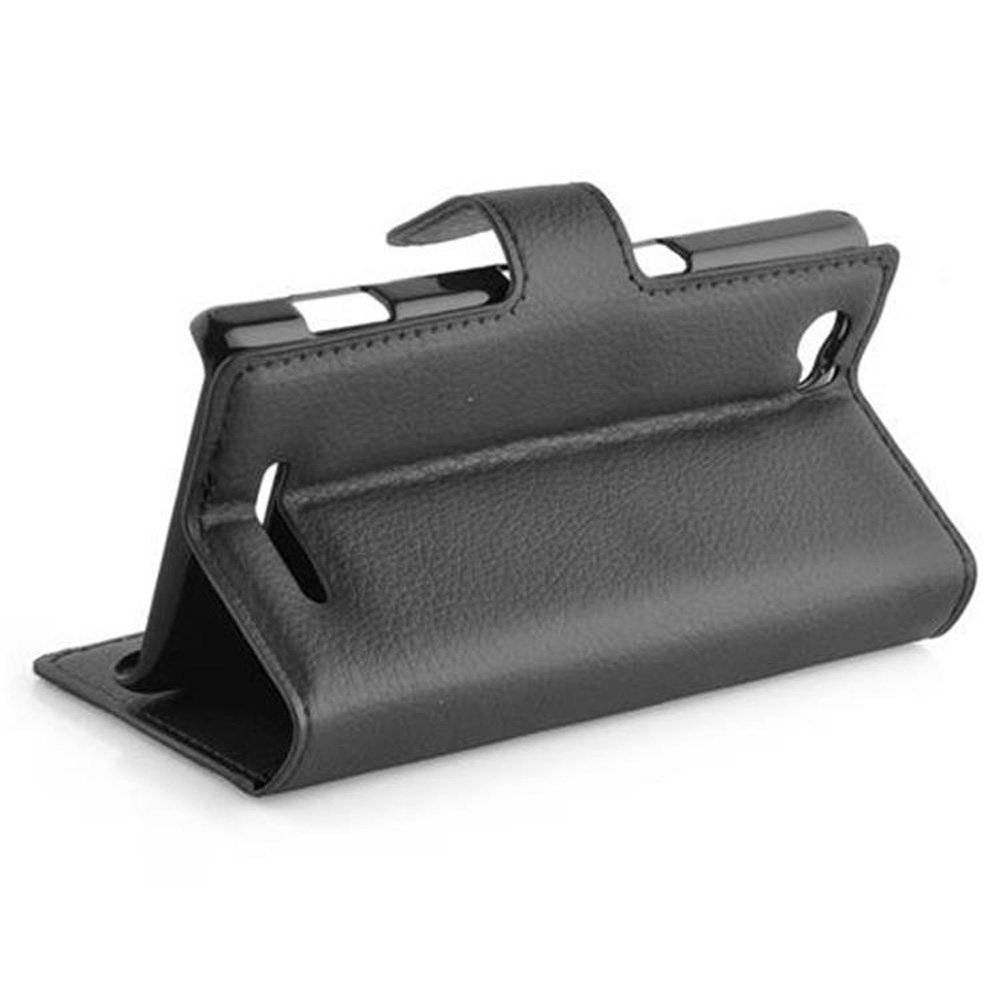 Cadorabo Handy Hülle für Sony Xperia M Hülle in PHANTOM SCHWARZ , Schutzhülle Tasche Hülle case cover mit Kartenfach und Standfunktion