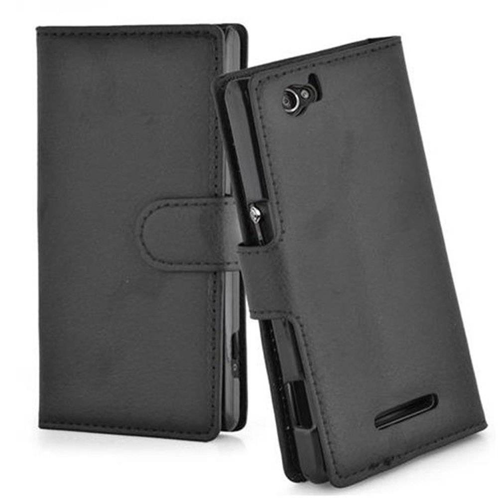 Cadorabo Handy Hülle für Sony Xperia M Hülle in PHANTOM SCHWARZ , Schutzhülle Tasche Hülle case cover mit Kartenfach und Standfunktion