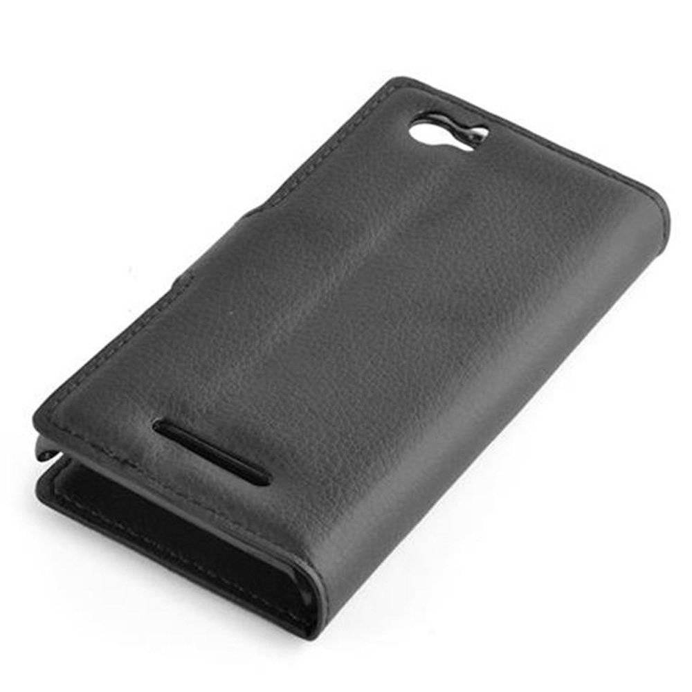 Cadorabo Handy Hülle für Sony Xperia M Hülle in PHANTOM SCHWARZ , Schutzhülle Tasche Hülle case cover mit Kartenfach und Standfunktion
