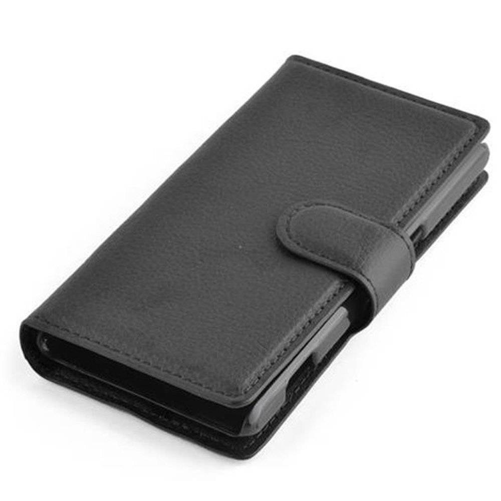 Cadorabo Handy Hülle für Sony Xperia M Hülle in PHANTOM SCHWARZ , Schutzhülle Tasche Hülle case cover mit Kartenfach und Standfunktion