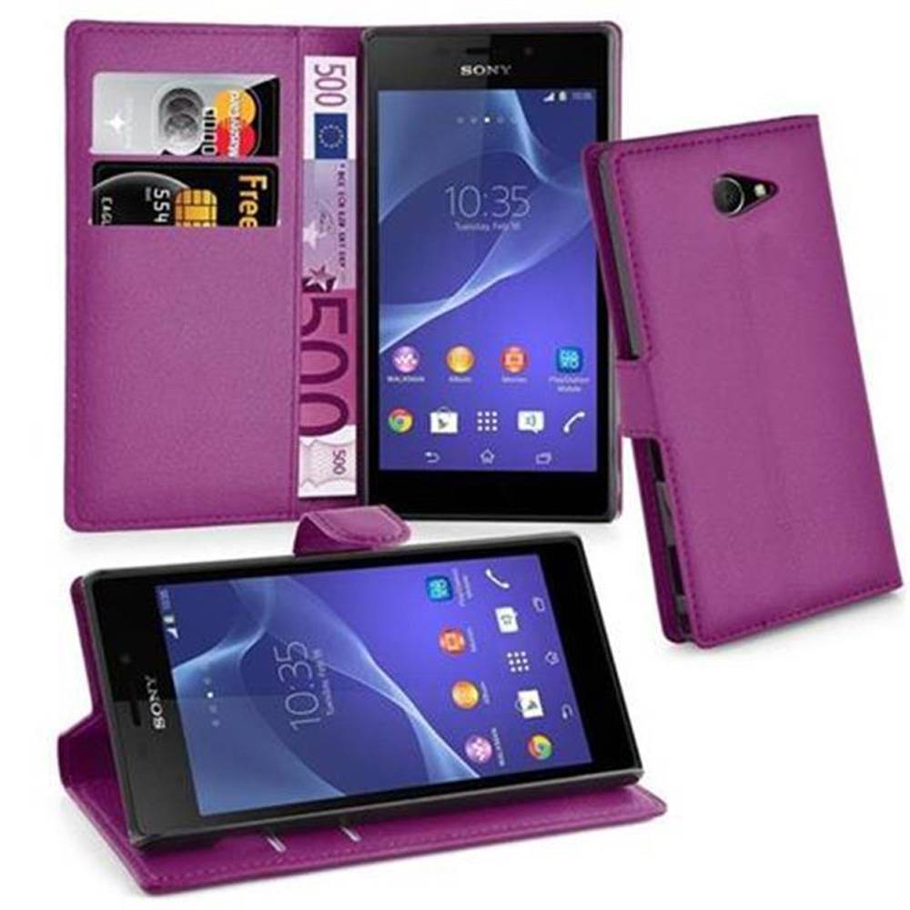 Cadorabo Hülle für Sony Xperia M2 / M2 AQUA Schutz Hülle in Lila Handyhülle Etui Case Cover Magnetverschluss