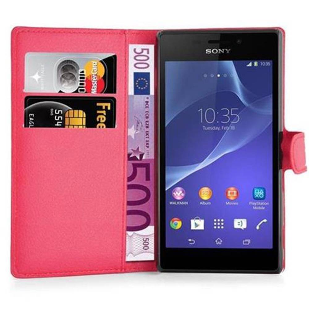 Cadorabo Hülle für Sony Xperia M2 / M2 AQUA Schutz Hülle in Rot Handyhülle Etui Case Cover Magnetverschluss