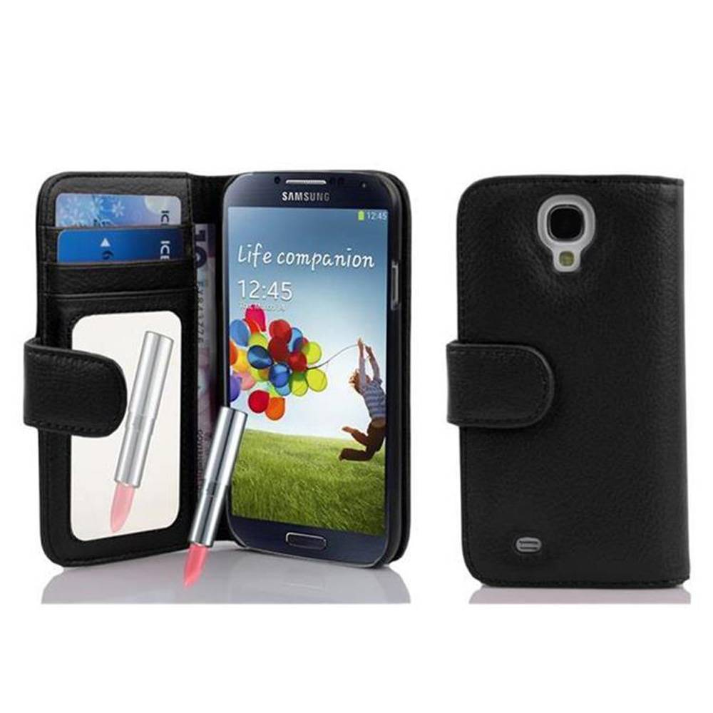 Cadorabo Schutzhülle für Samsung Galaxy S4 Hülle in Schwarz Handyhülle mit Spiegel Kartenfach Etui Case Cover