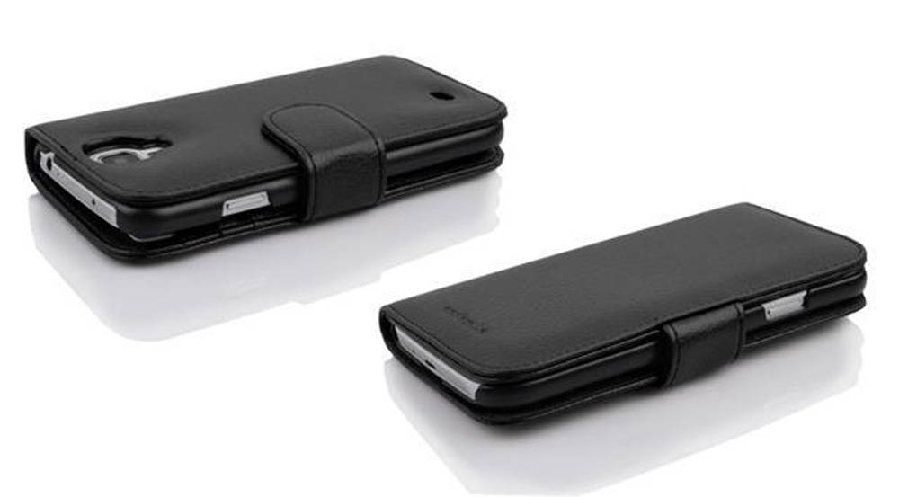 Cadorabo Schutzhülle für Samsung Galaxy S4 Hülle in Schwarz Handyhülle mit Spiegel Kartenfach Etui Case Cover