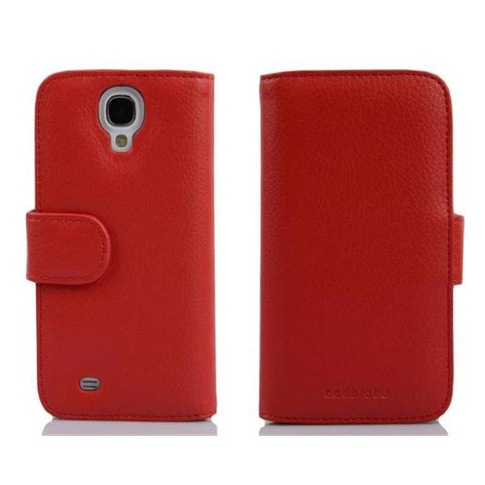 Cadorabo Schutzhülle für Samsung Galaxy S4 Hülle in Rot Handyhülle mit Spiegel Kartenfach Etui Case Cover