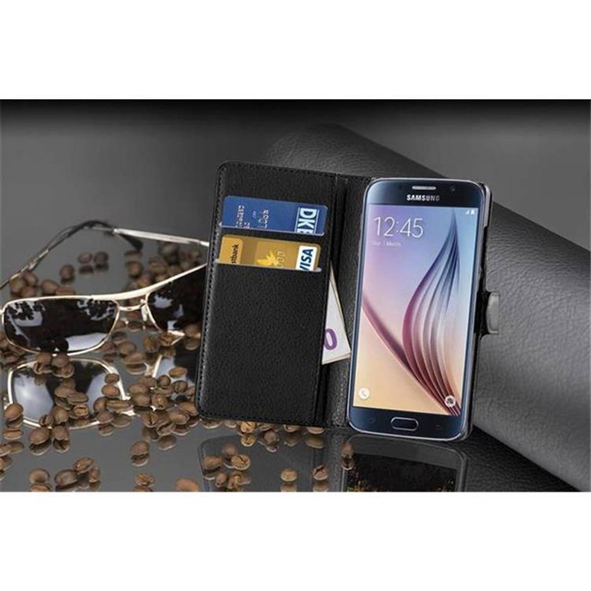 Cadorabo Hülle für Samsung Galaxy S6 Schutz Hülle in Schwarz Handyhülle Etui Case Cover Magnetverschluss