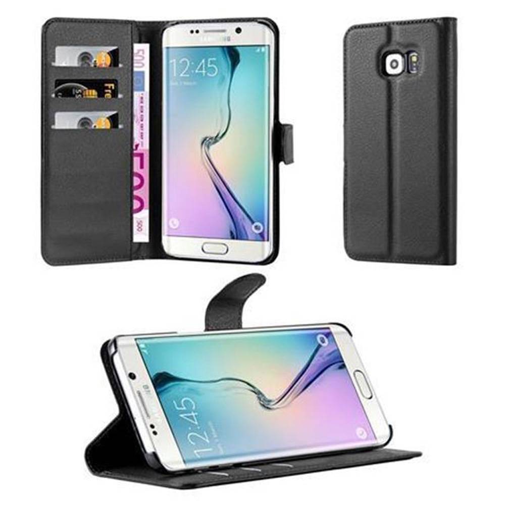 Cadorabo Hülle für Samsung Galaxy S6 EDGE Schutz Hülle in Schwarz Handyhülle Etui Case Cover Magnetverschluss