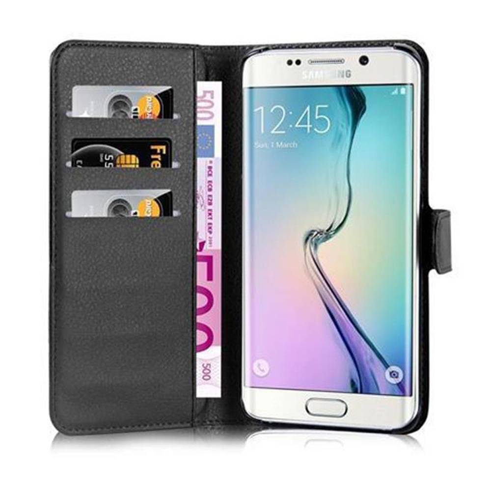 Cadorabo Hülle für Samsung Galaxy S6 EDGE Schutz Hülle in Schwarz Handyhülle Etui Case Cover Magnetverschluss