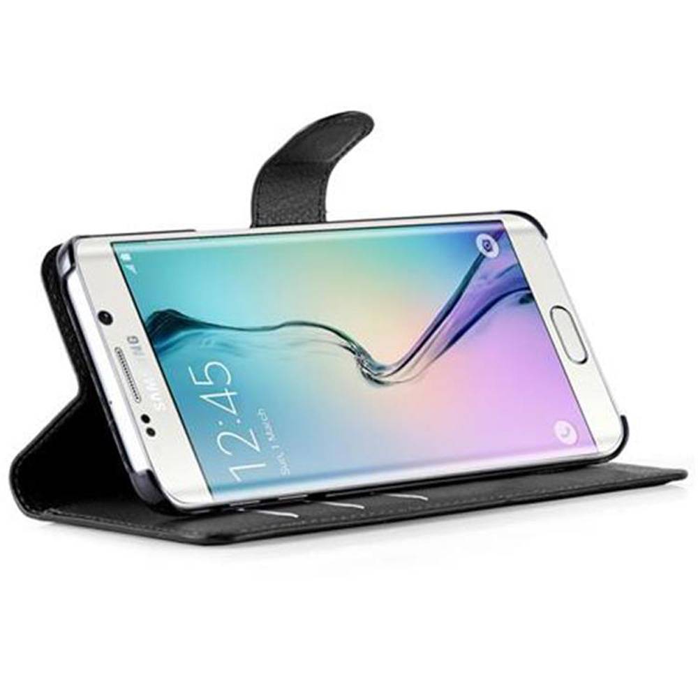Cadorabo Hülle für Samsung Galaxy S6 EDGE Schutz Hülle in Schwarz Handyhülle Etui Case Cover Magnetverschluss