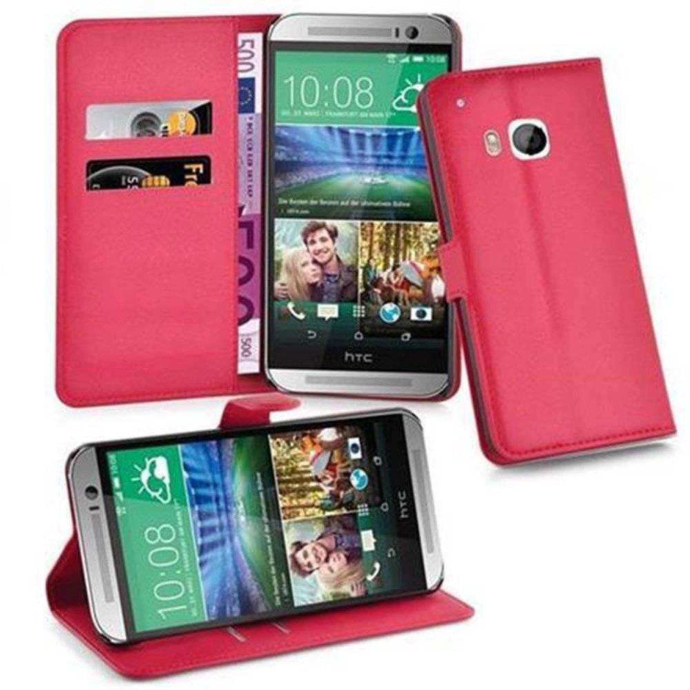 Cadorabo Handy Hülle für HTC ONE M9 Hülle in KARMIN ROT , Schutzhülle Tasche Hülle case cover mit Kartenfach und Standfunktion
